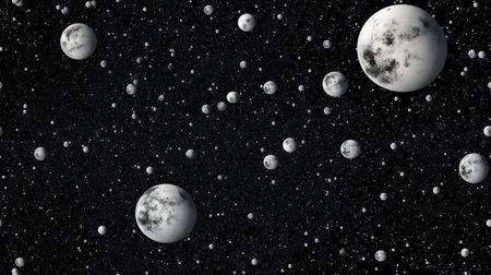 Black background with planets and stars.の素材