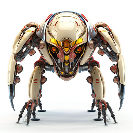 a female robot isolated on white background with shadowの素材