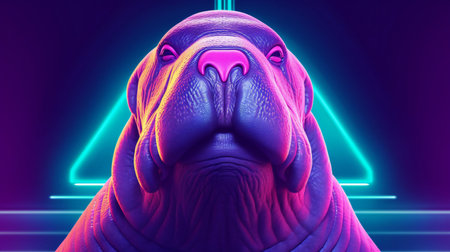 a walrus in neon light background.の素材
