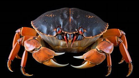 A close up shot of a crab isolated on a black background.の素材
