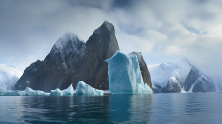Antarctic landscape with icebergs and mountains.の素材