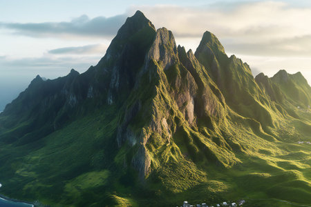 Fantasy alien planet. Mountain and lake.の素材