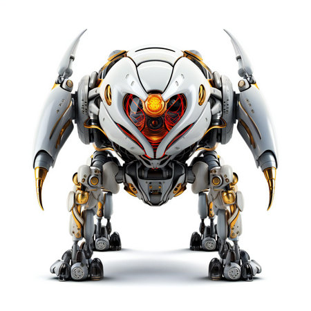 a female robot isolated on a white background.の素材