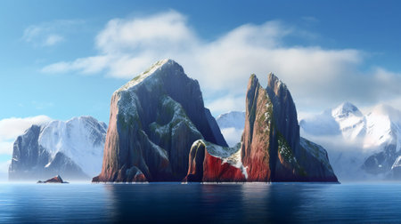 Fantasy alien planet. Mountain and lake.の素材