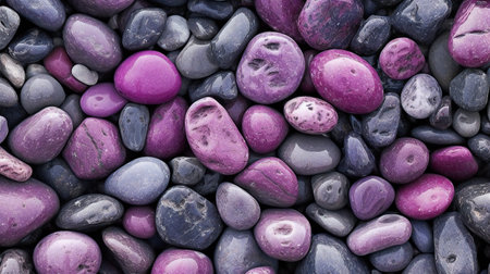 Colorful pebbles background, top view, flat lay.の素材