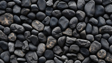 Pile of black pebble stones as background texture, top viewの素材