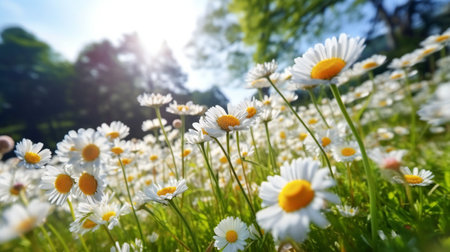 Beautiful daisies in the meadow on a sunny dayの素材