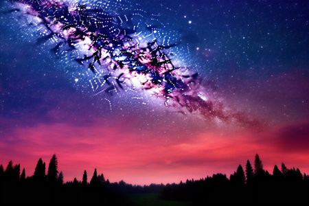 Night sky with stars and Milky Way. Colorful abstract background.の素材