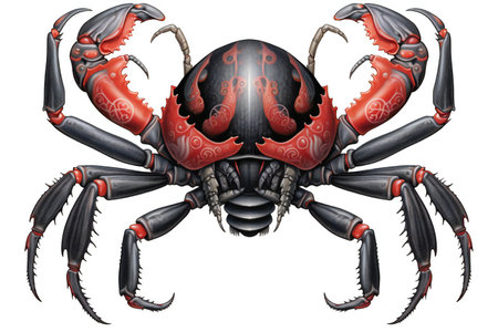 a red and black crab isolated on white backgroundの素材