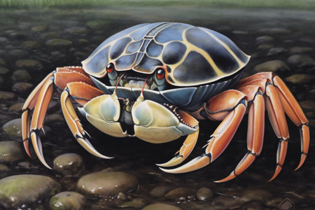 Crab in the water, close-up of a sea animalの素材