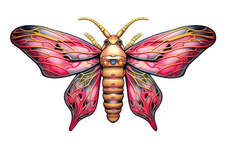 Illustration of a butterfly with colorful wings on a white background.の素材