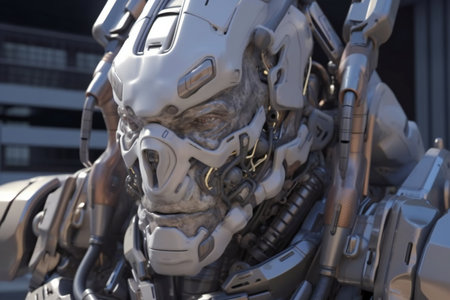 Close up of a humanoid robot at the Stockholm Comic Con.の素材