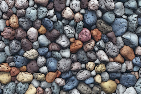 Colored pebble stones background. Close-up, top view.の素材