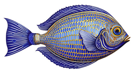 Illustration of a blue and yellow fish isolated on a white backgroundの素材