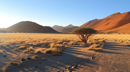 Namibian landscape with acacia tree in Namib desertの素材