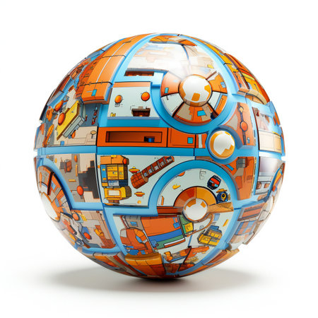 a planet made of blue and orange objects.の素材