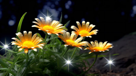 Daisy flowers in the garden with the sun shining through the petalsの素材