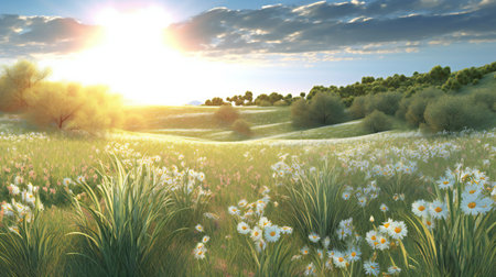 Beautiful spring meadow with daisies.の素材