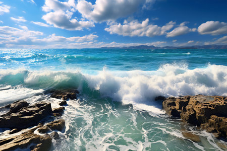 Beautiful seascape with waves and blue sky. Nature composition.の素材