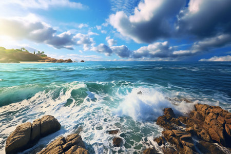 Beautiful seascape. Seascape with rocks and sea waves.の素材