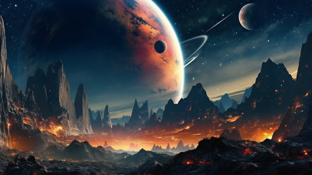 Fantasy alien planet. Mountain. illustration. Elements of this image furnishedの素材
