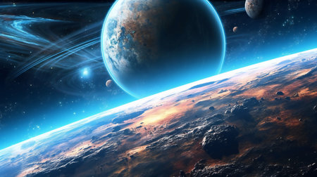 View of planets in space during a sunrise elements of this image furnishedの素材