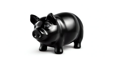 Black piggy bank isolated on white background.の素材