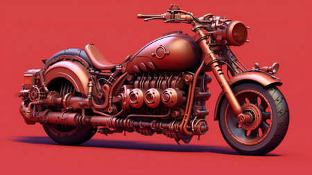 a chopper motorcycle on a red background.の素材