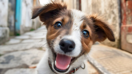 Portrait of a cute dog with blue eyes. Close-upの素材