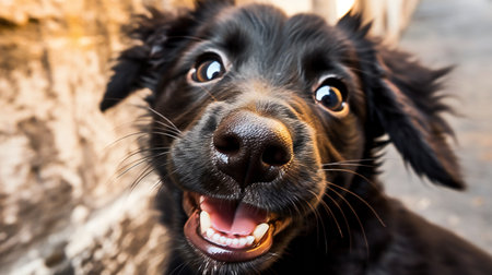 Portrait of a black dog, close-up of a pet.の素材