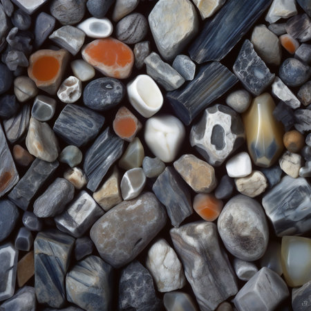 Pebble texture background. Closeup of colorful pebbles.の素材