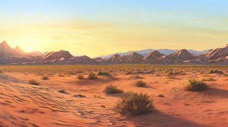 the desert in the evening with mountains in the backgroundの素材