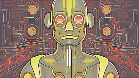 Cyborg with circuit board background,の素材