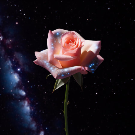 beautiful rose on the background of the starry sky with spaceの素材
