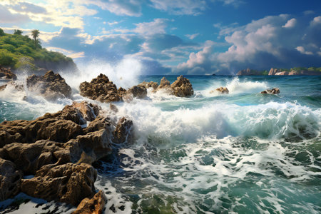 Beautiful seascape with waves and rocks. Nature composition.の素材