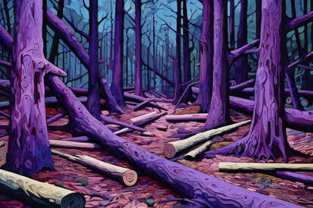 Illustration of a forest with a lot of tree trunks in the foregroundの素材