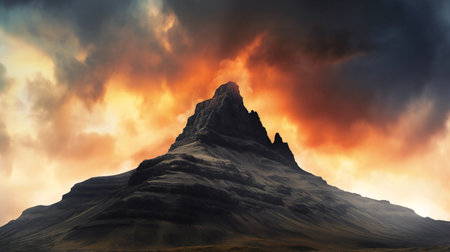 Mountain landscape with dramatic sky. illustration. Elements of this image furnishedの素材