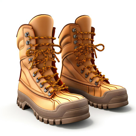 Pair of hiking boots isolated on white background.の素材