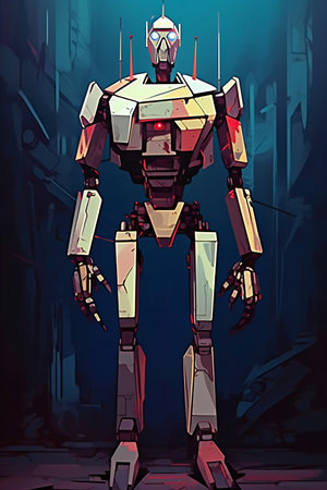Digital Illustration of a Robot in a Futuristic Artistic Styleの素材