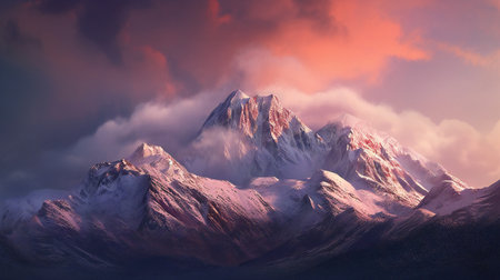 Panoramic view of Himalaya mountains at sunset.の素材