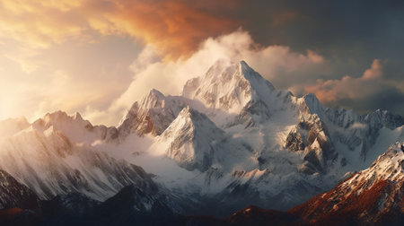 Mountain landscape at sunset. Panoramic view of Himalayasの素材