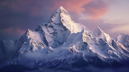 Panorama of Mount Everest and Nuptse at sunrise, Nepalの素材