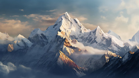 Panorama of Himalaya mountains at sunset, Annapurna Conservation Area, Nepalの素材