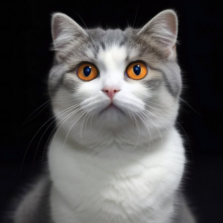 Portrait of a british shorthair cat on black backgroundの素材