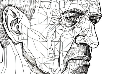 Portrait of a man from a low polygonal grid.の素材