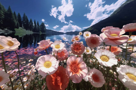 Poppies on Lake Wakatipu, Queenstown, New Zealandの素材