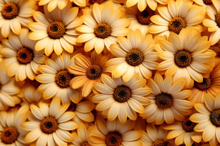 Beautiful yellow daisy flowers as a background, top view.の素材