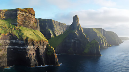 Panoramic view of Cliffs of Moher in County Clare, Irelandの素材
