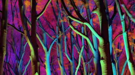 Fantasy forest in neon light. illustration. Abstract background.の素材