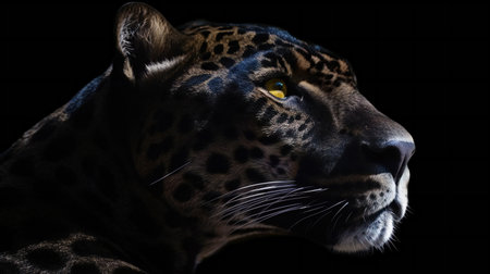 Portrait of a leopard on a black background. Studio shot.の素材